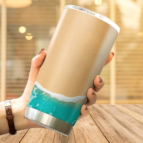50% de descuento en taza de acero inoxidable con diseño de playa