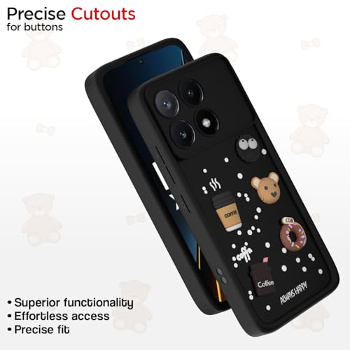Image of Outlouders Back Cover for Poco X6 Pro 5G | 3D Cartoon Cute Fun Bear | Silicone Full Body Protection Bumper Case (Black)