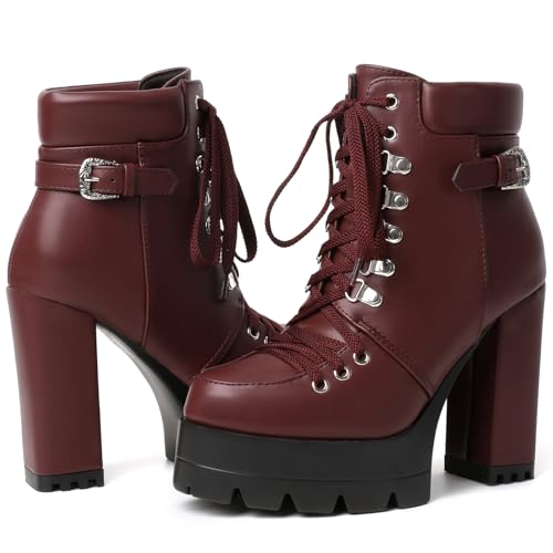 Image of Susanny Sexy High Heels for Women Boots Round Toe Platform Booties Lace Up Suede Side Zipper Ankle Bootie