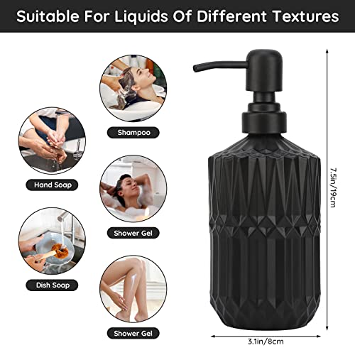 Image of Segbeauty Black Soap Dispenser, 2pcs 15.2oz Glass Pump Bottles with Labels for Farmhouse Decor, 450ml Empty Refillable Kitchen Soap Dispenser Set Bathroom Accessories for Western Modern Home Decor