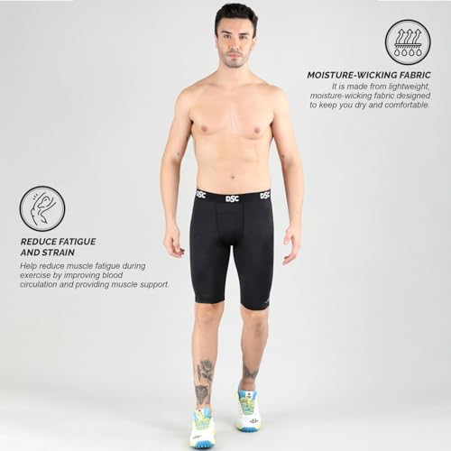 Image of DSC Men's Compression Shorts, Half Tight Athletic Underlayer for Workout, Gym, Sports & Cycling - Breathable Muscle Support