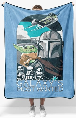 Jay Franco Kids Plush Throw Blanket – Soft & Cozy Fleece Throw for Bedroom & Couch Décor, Official Licensed Product, Blue - Star Wars Mandalorian, 40x50 - Travel Blanket