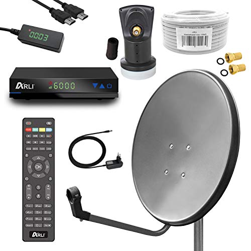 Digital Sat Anlage 80 cm Spiegel inkl. ARLI AH1 Full HD Receiver + Single LNB + 10 m Koax Kabel + 2 F - Stecker vergoldet 1 Teilnehmer Set Antenne