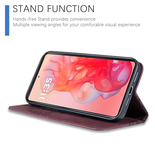 Image of Wallet Case for Motorola Moto G Stylus 5G 2024 6.7 inch - PU Leather Flip Cover with Card Holder Slots, Strong Magnetic Folio Phone Case, Wine red