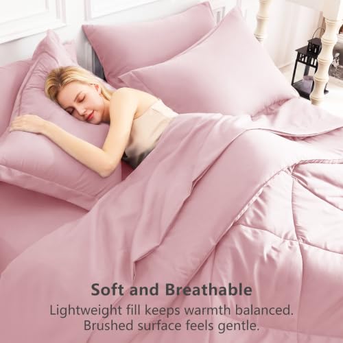 Image of CozyLux Twin Comforter Set with Sheets Pink - 5 Pieces Bed in a Bag Twin, All Season Bed Set for Girls and Boys, Bedding Set with Down Alternative Comforter, Sheets, Pillowcase & Sham