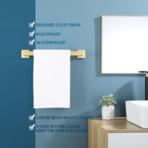 Image of KOKOSIRI Bath Towel Bar Kitchen Dish Cloths Hanger 16 Inch Hand Towel Holder Stainless Steel Wall Mounted, Brushed Gold, B4003BG-L16