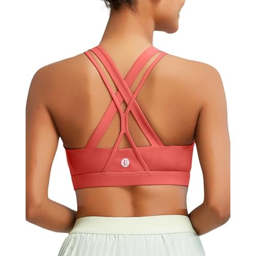 RUNNING GIRL Sports Bra for Women, Medium-High Support Criss-Cross Back Strappy Padded Sports Bras Supportive Workout Tops Small 1-watermelon Red