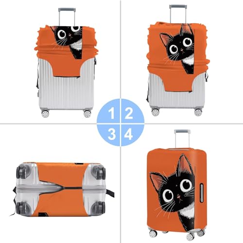 Image of Black Cat Luggage Cover for 32-34 Inch Suitcases - Stretch Travel Suitcase Protector with Orange Background - Durable Anti-Scratch Washable Cover for Luggage,XL