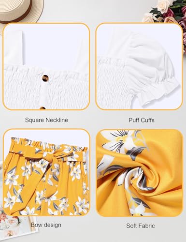 Image of Girls Clothes Solid Color Square Collar Stretch Top and Wide Leg Pants Clothes for Teen Girls 6-14Y