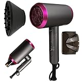 Secador de pelo de iones de 1800 W, profesional, para familia y peluquería, secador de pelo de viaje, plegable, color gris, con 1 difusor y 1 boquilla