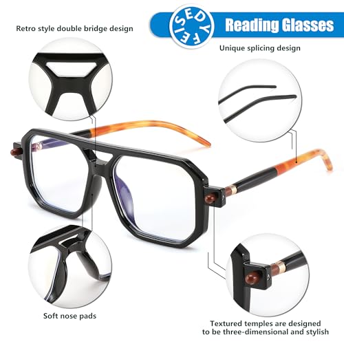 Image of FEISEDY Vintage Square Blue Light Blocking Reading Glasses Women Men B0090