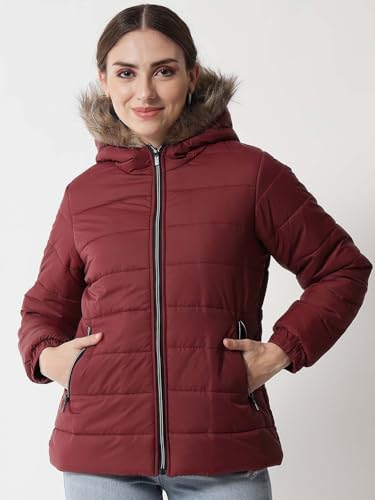 Image of KOTTY Women's Full Sleeve Zipper Fur Hooded Neck Puffer Jacket