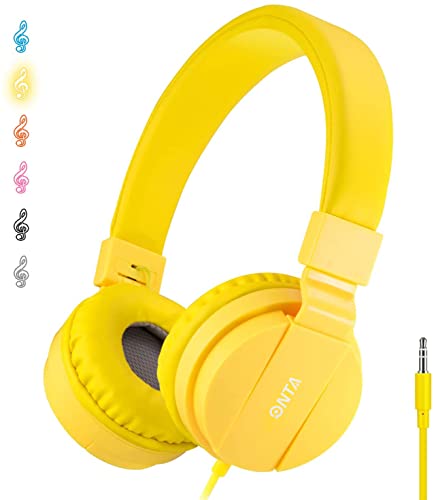 Casque audio pliable Onta Gorsun - Ajustable - Léger - Pour téléphones, smart phones, iPhones, ordinateurs portables - Mp3/4 jaune