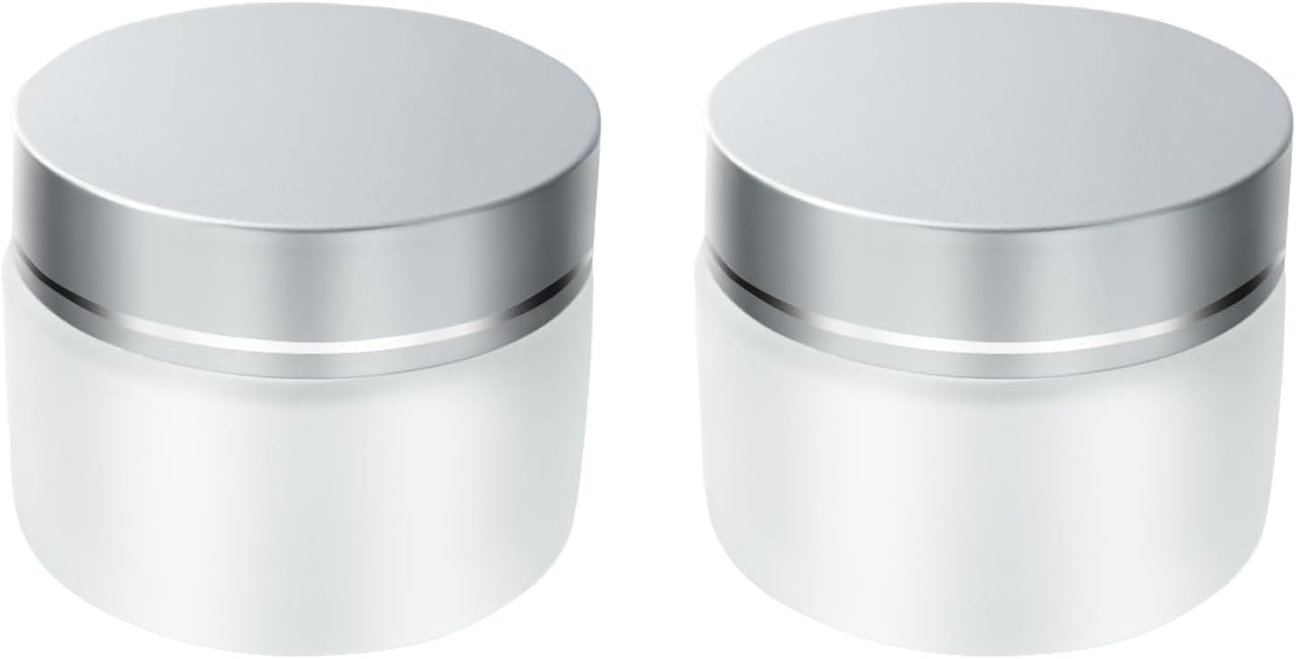 2 Pots Cosmétiques Vides 50ml - Petit Pot en Verre Dépoli avec Couvercle Argenté pour Crèmes, Voyage, DIY - Récipient Étroit pour Échantillons, Baumes