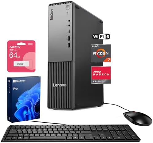 Lenovo ThinkCentre Neo 55s SFF Business AI Desktop, AMD Ryzen 7 250 (up to 5.10 GHz), 32GB DDR5, 2TB SSD, Wi-Fi 6, DP, Support 2-Monitor 4K, Wired KB & Mouse, Win 11 Pro, Flash Drive Bundle