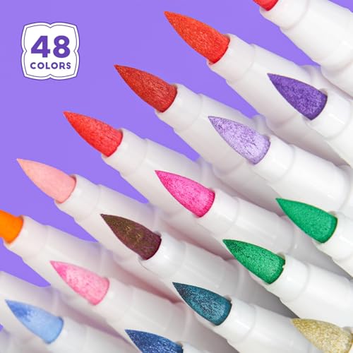 Image of Arrtx Acrylic Paint Pen - 48E Colors Acrylic Marker For Stone Painting,Brush Tip,Paint Markers,Art Supplies,Fabric Paint,Fabric Markers,Waterproof Art Markers For Stone,Glass,Eggs,Wood,Multicolor