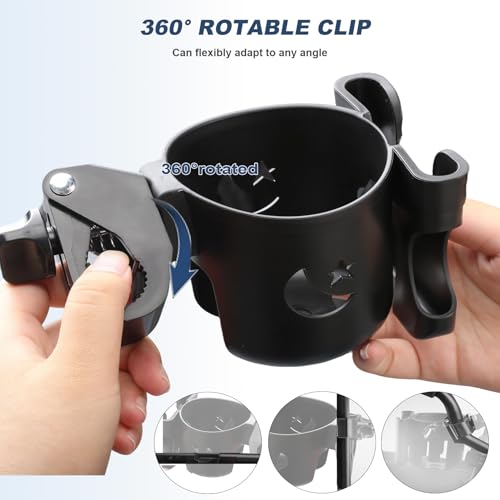 Image of WHLICKS 2-in-1 Walker Cup Holder with Phone Holder,Fit for Wheelchair, Rollator, Scooter, Bike, Mobility, Camper, Stroller with Sturdy,Rotatable,Adjustable,Anti - Slip Clip
