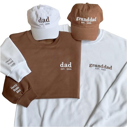 WEAR PHYSIQUE Father's Day Sweatshirt, Custom Embroidered Dad Sweatshirt, Matching Custom Grandpa Crewneck, First Father's Day, Daddy Shirt, Personalized Date and Name Sweater, New Grandparent Sweater