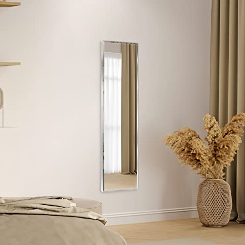 PETAFLOP 14x48 Inch Full Length Mirror Wall Mounted, Large Over The Door Mirror with Rectangular Framed for Bedroom Bathroom Living Room Decor, Silver - Thumbnail 6