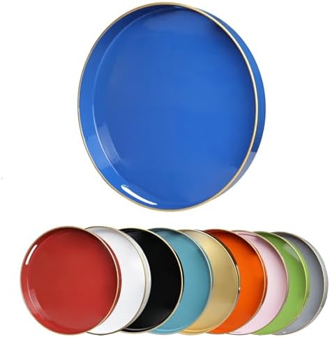 Blue Round Decorative Tray with Handles, 13