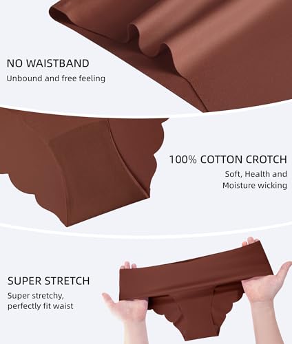Image of Sexy Seamless Underwear Wave Edge No Show Bikini Panties V-waist Ice Silk Hipster Lady Cheeky Invisibles Briefs 6 Pack