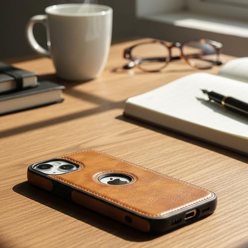 Image of Leather Case for Apple iPhone 13 Mini Premium Protective Stylish Slim Cover with Shockproof Raised Edges Brown