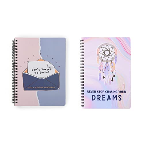 Image of PAPBOO A5, Easy to Carry, Smile & Dreams, Spiral Wiro Notebook : 100 GSM Natural Shade Paper, Dot Grid, 2 * 120 Pages, Journal, Diary, Gift