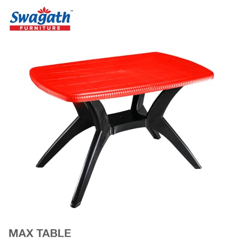 Image of Furniture 4 Seater Max Plastic Cross Leg Dining Table and 4 Nos SW-01701 Without arm chairfor Home, Garden & Cafeteria (Finish Color -Red top with Black Legs, DIY(Do-It-Yourself)