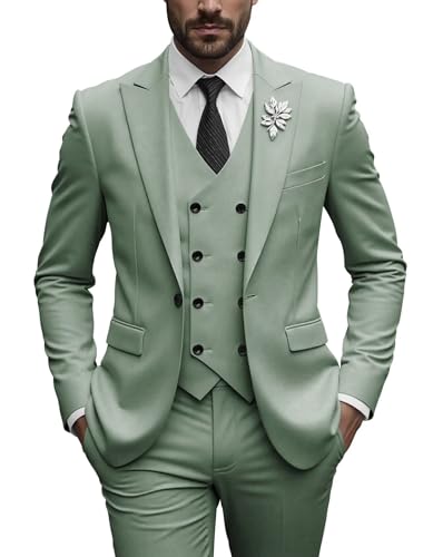 Men's 3 Pieces Suits Slim Fit Wedding Prom Party Solid One Button Blazer Double Breasted Vest Pants Set