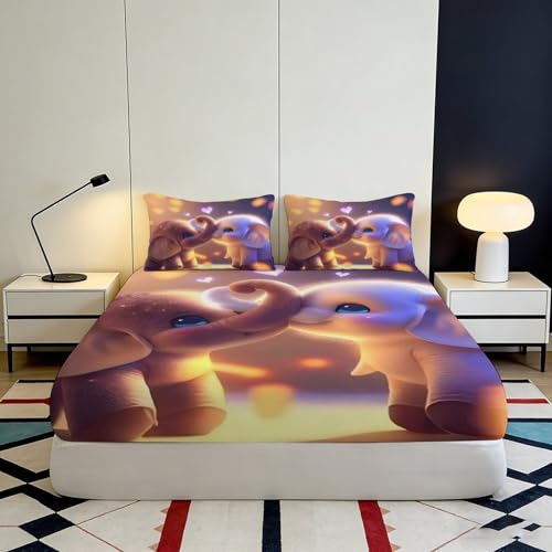 Drap-Housse 3D Imprimé Éléphant Microfibre Antidérapant Lit 200x200cm - 4