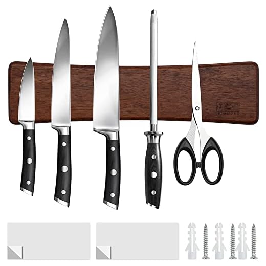 HOSHANHO Portacoltello Magnetico, Barra Magnetica per Coltelli con Magnete Extra Forte, Portacoltello in Legno di Accacia per Coltelli, Utensili e Attrezzi, 25cm