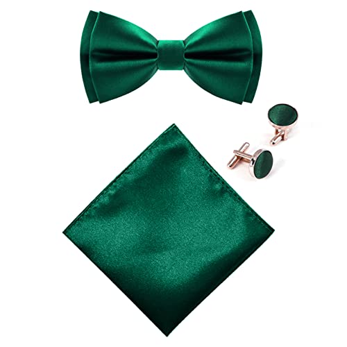 OusSee Einfarbig Fliege Herren und Einstecktuch mit Manschettenknöpfe Sets...