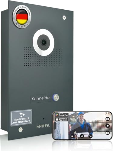 Mathfel IP WLAN Video Türsprechanlage 1-Familienhaus Anthrazit Unterputz - 170° Weitwinkel, Full-HD, Nachtsicht, App-Steuerung - IP Türklingel mit Kamera, Türklingelanlage WLAN