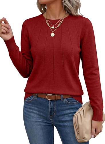 Image of SHEWIN Womens Sweaters 2026 Casual Crewneck Long Sleeve Lightweight Knit Pullover Sweater Tops Fall Clothes