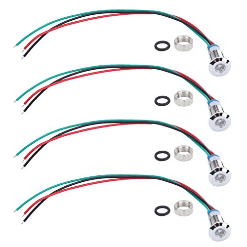 LED Indicator Lights 12V 24V – 4 Pack 8mm Pre-Wired Common Anode Electrical Indicator Lights, Red and Green Industrial Status Lights