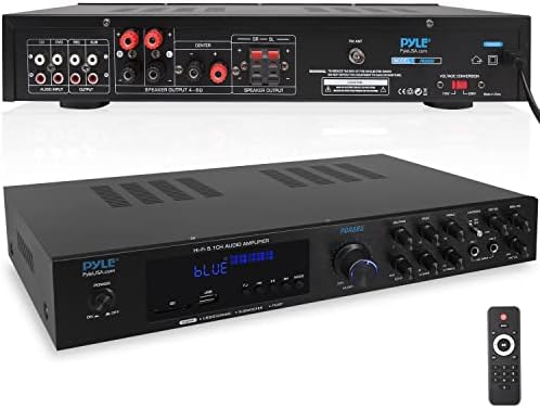 Pyle Wireless Bluetooth Audio Amplifier - 5 Channel Sound Stereo Amp for Home Speakers - Multi-Source 1/4” Audio/Microphone Input, MP3/USB/SD, AUX, FM Radio - FM Antenna, Remote Control - PDA8BU