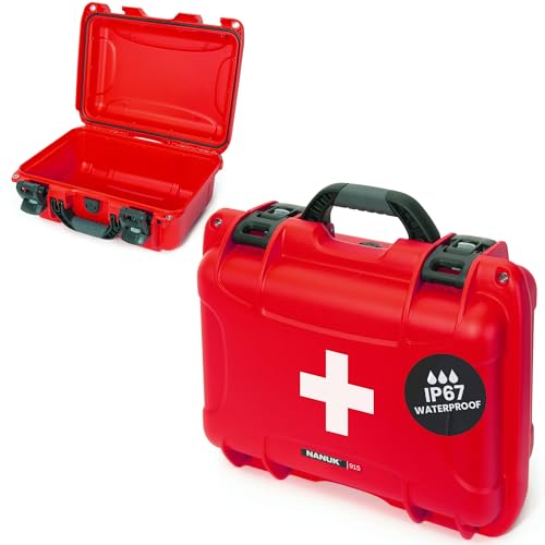 Image of NANUK 915 Waterproof First Aid Box Empty - Durable, Medical First Aid Organizer Case, IP67-Rated, Dustproof, Impact-Resistant, and Floats (13.8 inch x 9.3 inch x 6.2 inch) - Red | IP67 Waterproof and Dustproof, Nk-7 Resin, Interior 13.8 X 9.3 X 6.2 in, Powerclaw Latches, Pressure-Release Valve, Floats