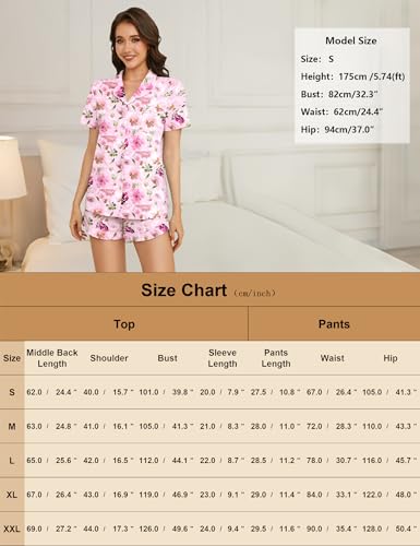 Marvmys Women Cute Reffle Pajamas Set Button Down 2 Piece Pjs Short Sets Summer Soft Lounge Set with Pockets Pink Floral M - image 6