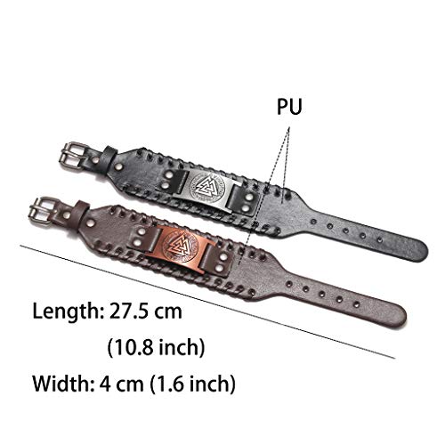 Juland 2 Stück Herren Retro Breites Metall Herren PU Leder Armband Punk Style Armbänder Breiter Gürtel Manschette Armreif Rock Wrap für Männer Junge Einstellbar –Viking Totem – Bild 4