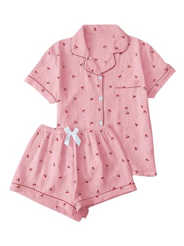 Image of Verdusa Pajamas For Women Set 2 Piece Summer Pajama Sets Cute Pjs Lounge Matching Button Shirt with Shorts