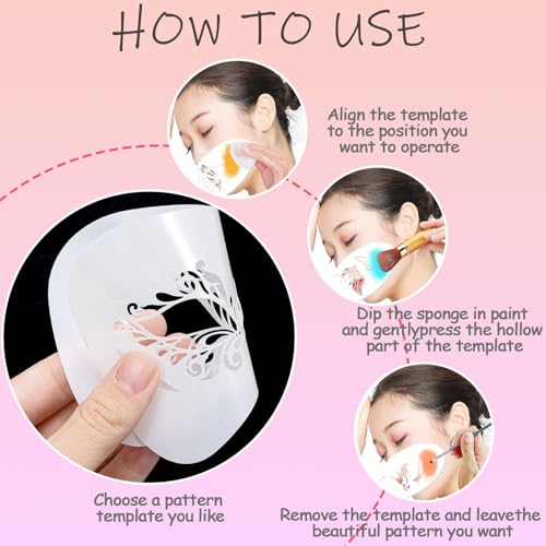 CUVZORA Tattoo Schablone, 28 Sheets Wiederverwendbare Gesichtsfarbe Schablonen Kit, Kreativität Tattoo Schablone für Halloween Schminke Partys für Kinder Erwachsene Party Fasching Weihnachten