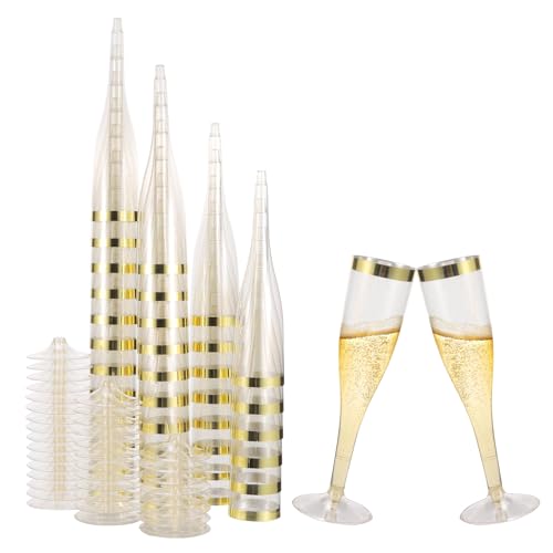 Glowserve 6.5 Oz Plastic Champagne Flutes Disposable 36 Pack Plastic Champagne Glasses with Gold Rim & Glitter Gold for Wedding Cocktail Elegant and Durable Stemware for Birthday Party Supplies