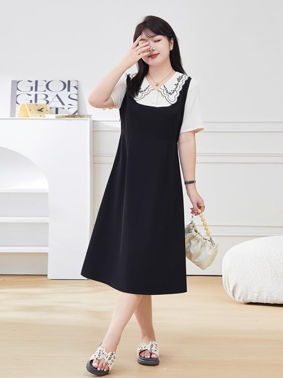 New Doll Collar Splicing Fake Two-Piece Dress