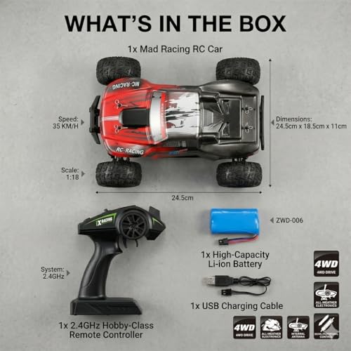 Image of High Performance RC Car for Boys and Adults Off Road Monster Truck Radio Controlled Fast Rechargeable RC Vehicle All Terrain Remote Control Racing Car