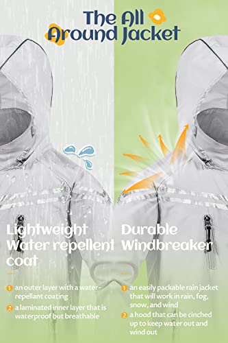 Image of CREATMO US Boys Girls Rain Coat Kids Reflective Cycling Jacket Waterproof Packable Children Windbreaker With Removable Hood