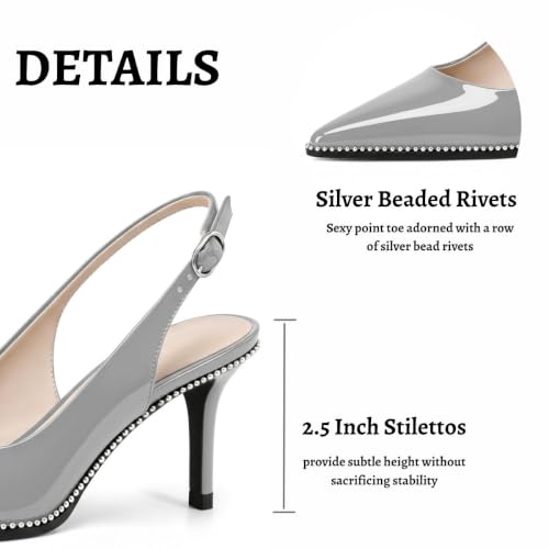 Image of YODEKS Slingback Heels for Women Pointy Toe Beaded Heels Close Toe Kitten Heel Pumps 2.5 Inch Stiletto Pumps Wedding Party Dressy Shoes