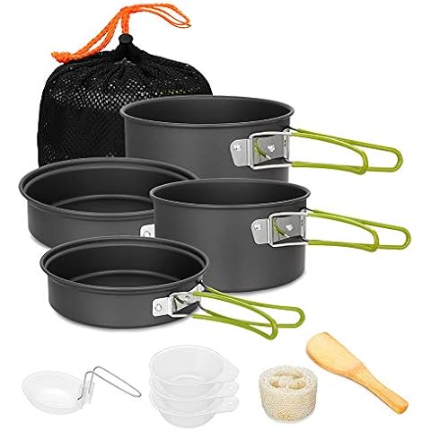 Gutsdoor Camping Cookware Set 2-3 Person Camping Gear Campfire Utensils Non-Stick Cooking Equipment Lightweight Stackable Pot Pan Bowls with Storage Bag for Outdoor Hiking (11 Piece/Set) Cover