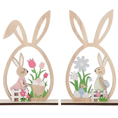 KUKUTrue® Figurines Lapin Décoratives, Décorations de Pâques, Deco Printemps, Décoration Pâques Intérieur, Paire Lapins avec Oreilles, Couleurs Pastel,...