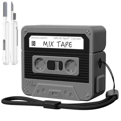 Image of KOREDA Compatible with AirPods 4 Case Cover, Funny Cassette Tape Design Case for Airpods 4th Generation 2024, Cute Cartoon Fashion Silicone Protective Case for Women Men (Black)