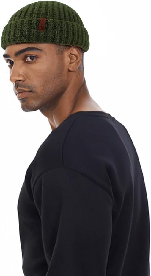 Chunky Wool Fisherman Short Beanie Hats Skull Cap for Men, Mens Thick Skater Streetwear Fishermans Beanie Daily Hat - Image 4